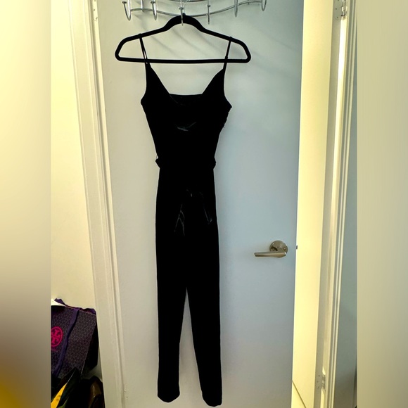 Like new Banana Republic black stretch velour cowl neck jumpsuit - Picture 1 of 4